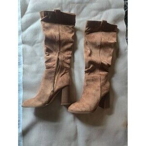 Tall Suede Heeled Boots in Brown